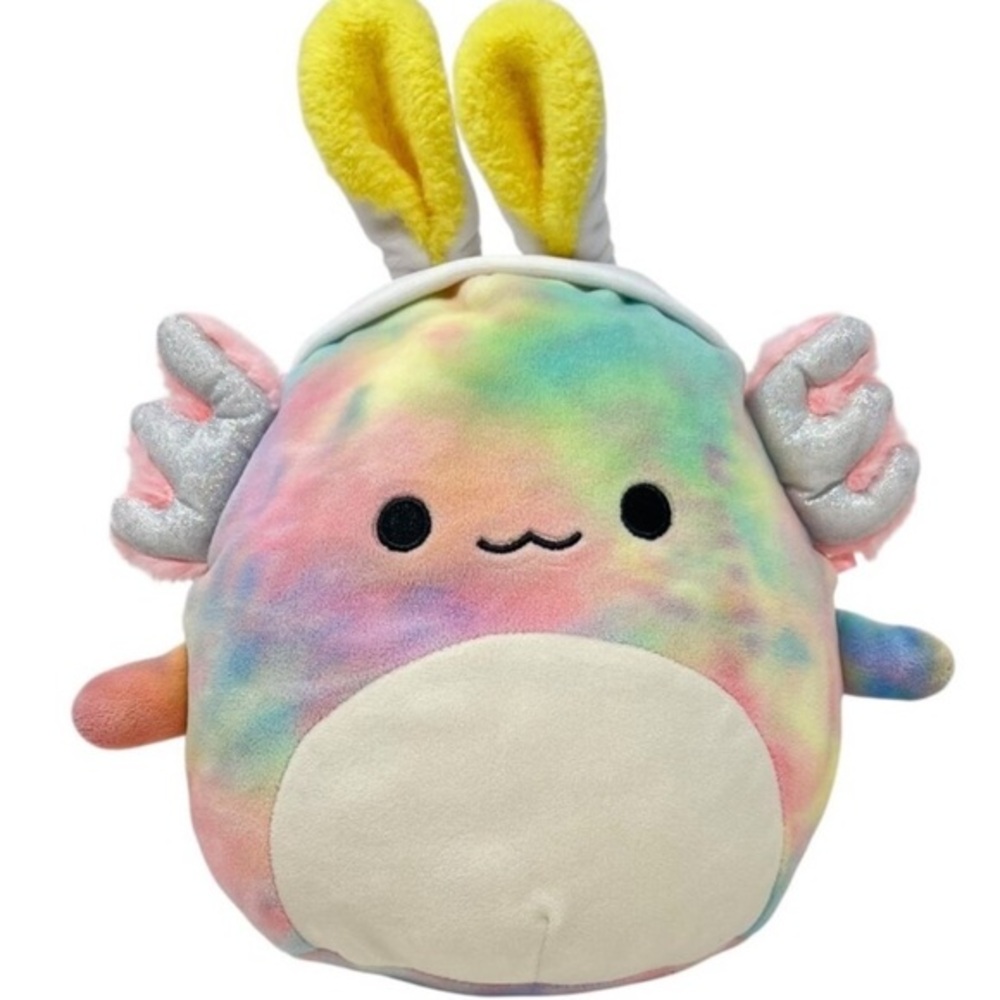 Squishmallow Tinley the tye dye Axolotl with bunny ears Kellytoy 8 inch